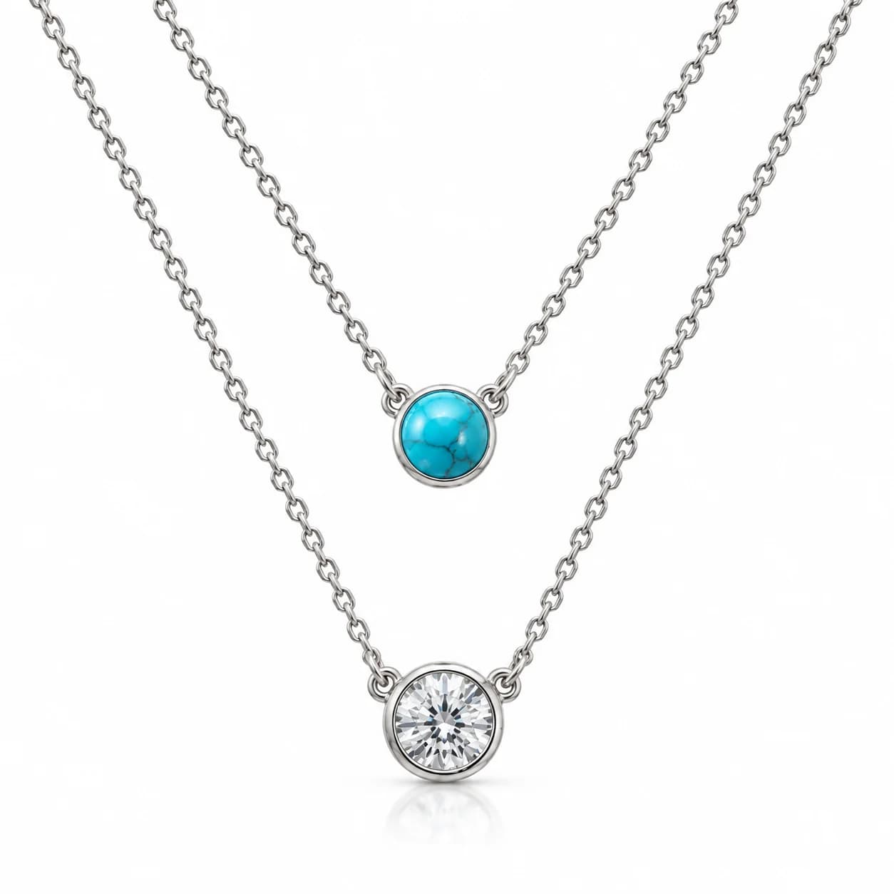 Double Shine- 925 Silver Sterling Necklace